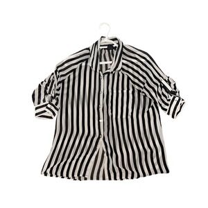 Black and White Striped Button-Up Shirt Blouse